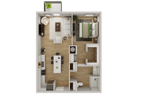 Floor plan for 1 bed, 1 bath, 753 sqft